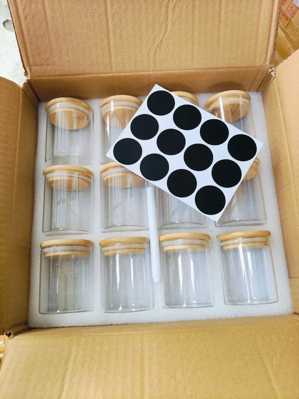 12pcs spice jar with bamboo lid, pen and naming stickers