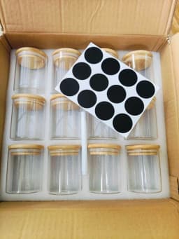12pcs spice jar with bamboo lid, pen and naming stickers