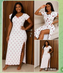 2-PIECE SLIT LONG DRESS & G-STRING PANTY SPANDEX NIGHTWEAR/LOUNGEWEAR SET (NW02)