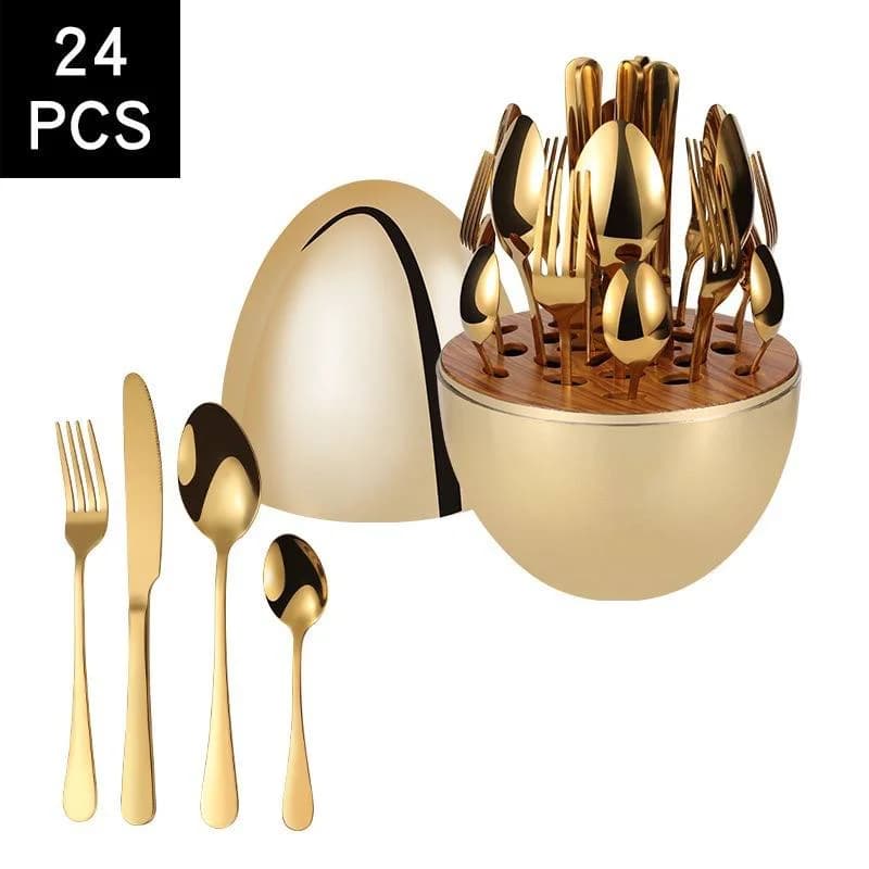 24-PIECES STAINLESS STEEL CUTLERY SET WITH EGG SHELL DESIGN CASE