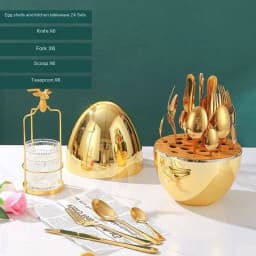 24-PIECES STAINLESS STEEL CUTLERY SET WITH EGG SHELL DESIGN CASE