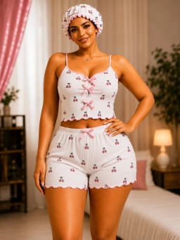 3-PIECE HAIR BONNET, CAMISOLE & SHORTS SPANDEX NIGHTWEAR/LOUNGEWEAR SET (NW04)