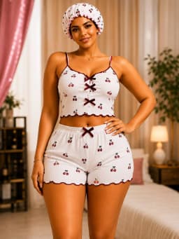 3-PIECE HAIR BONNET, CAMISOLE & SHORTS SPANDEX NIGHTWEAR/LOUNGEWEAR SET (NW04)