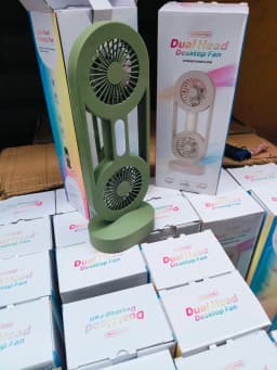 Dual head desktop rechargeable fan with light